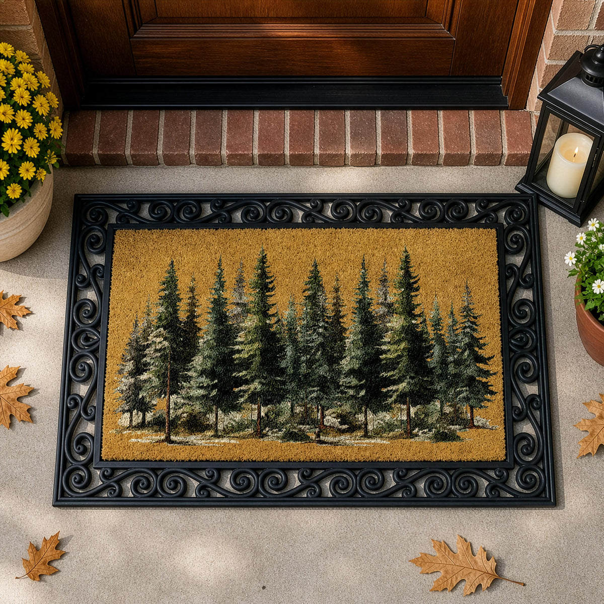 Woodland Landscape Interchangeable Doormat, Pine Tree Forest Welcome Mat