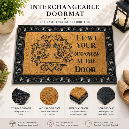 Leave Your Worries at the Door Welcome Mat, Interchangeable Zen Theme Doormat