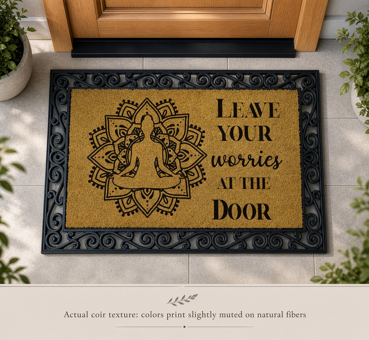 Leave Your Worries at the Door Welcome Mat, Interchangeable Zen Theme Doormat