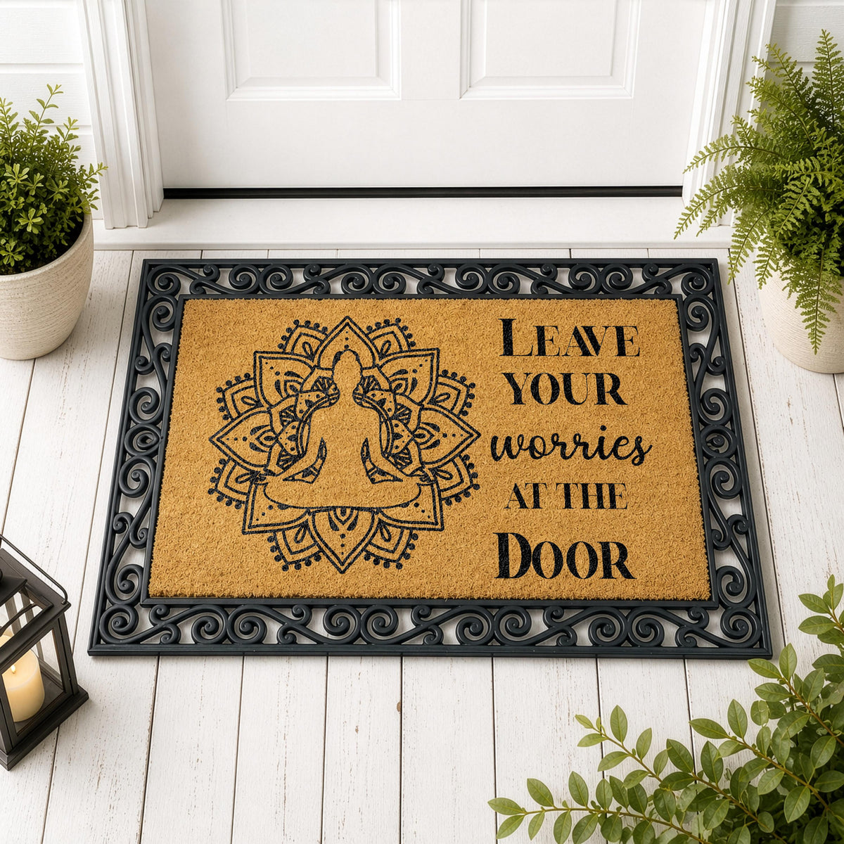 Leave Your Worries at the Door Welcome Mat, Interchangeable Zen Theme Doormat