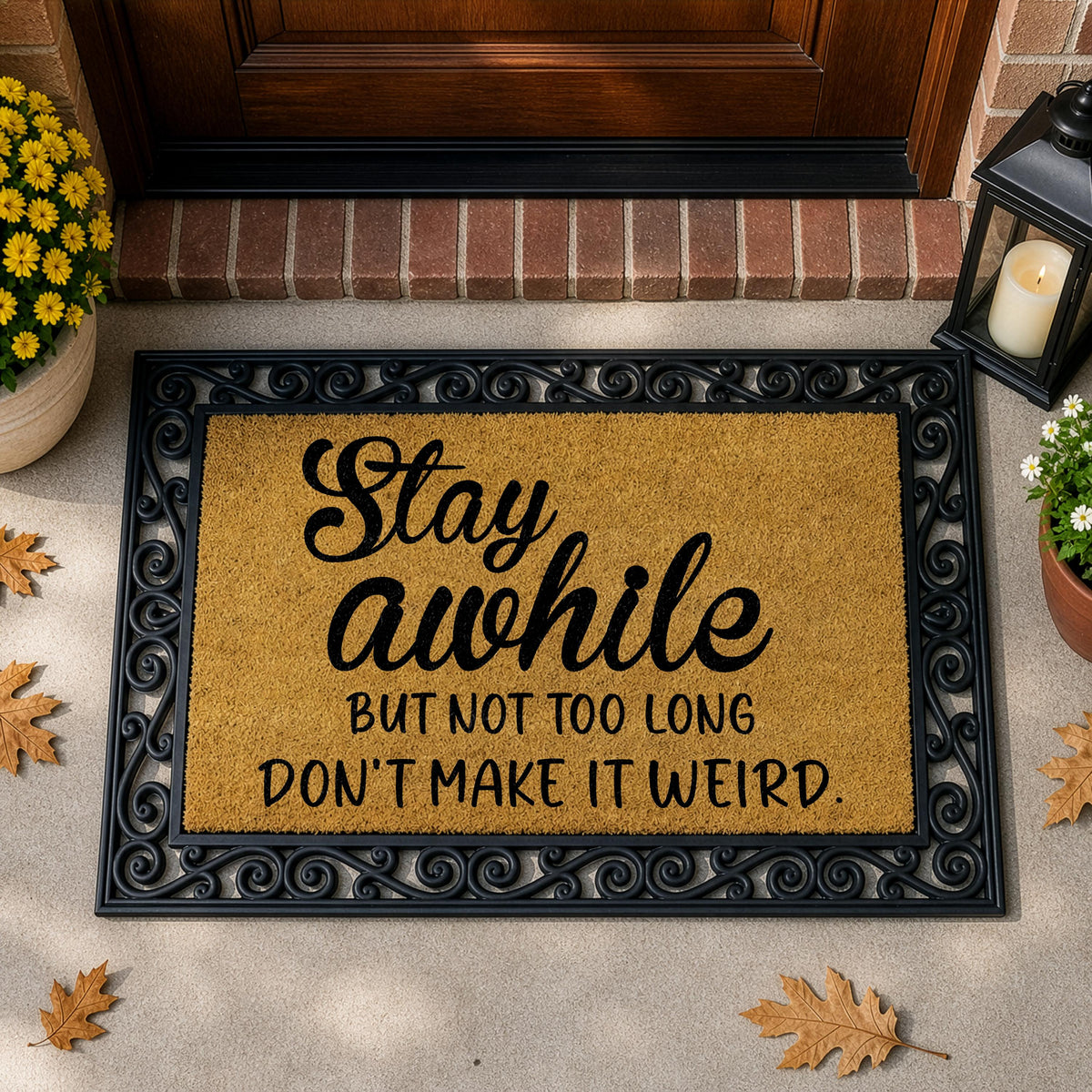 Interchangeable Sarcastic Welcome Mat, Stay Awhile But Not Too Long Doormat