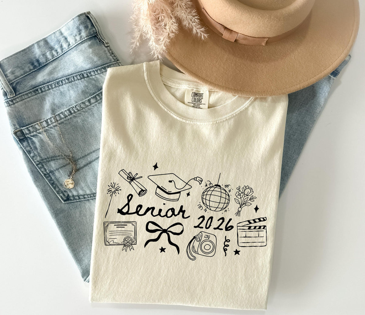 Comfort Colors® Senior 2026 Shirt, Coquette Bow Graduation Tee, High School Senior Gift