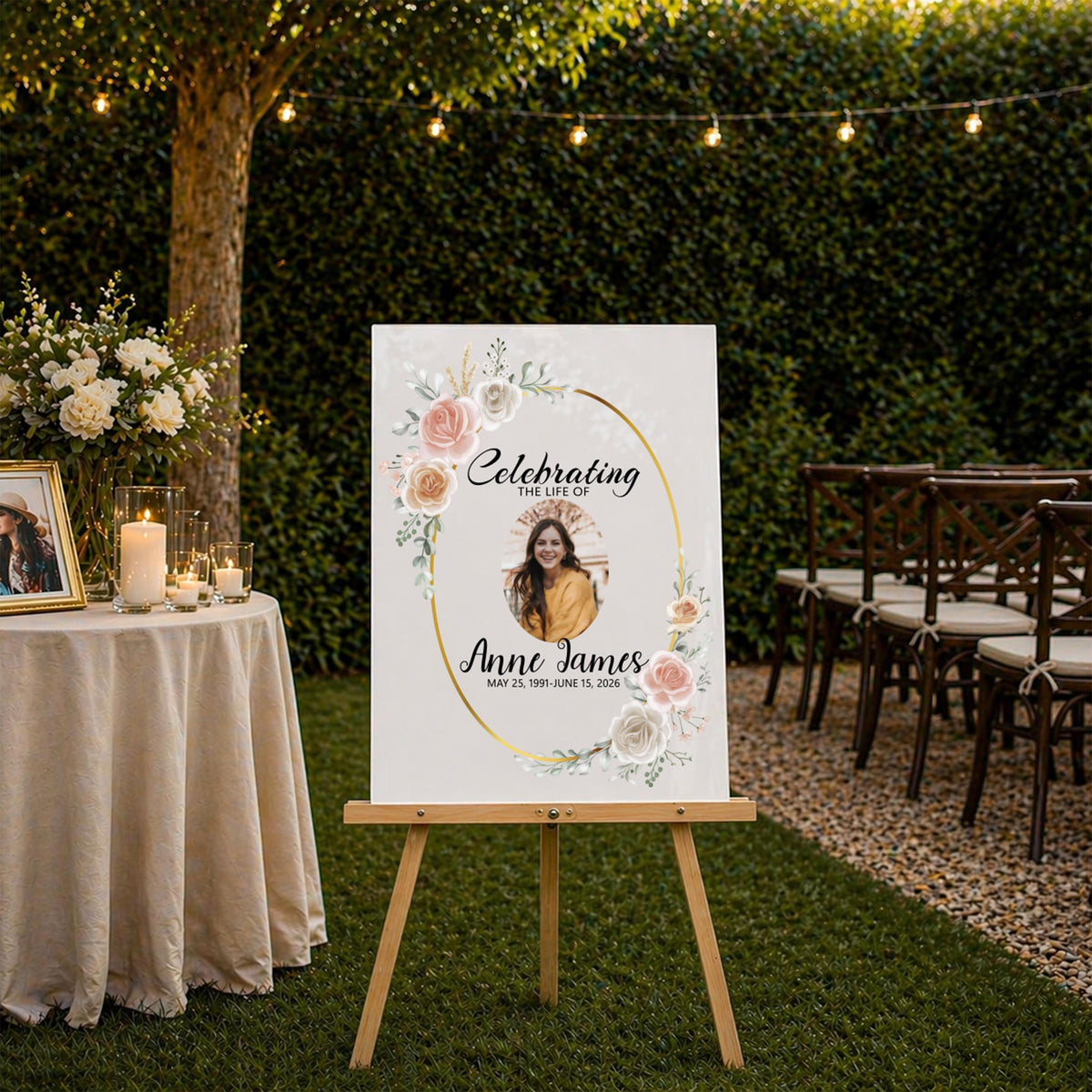 Personalized Acrylic Memorial Welcome Sign, Floral Funeral Entrance Decor