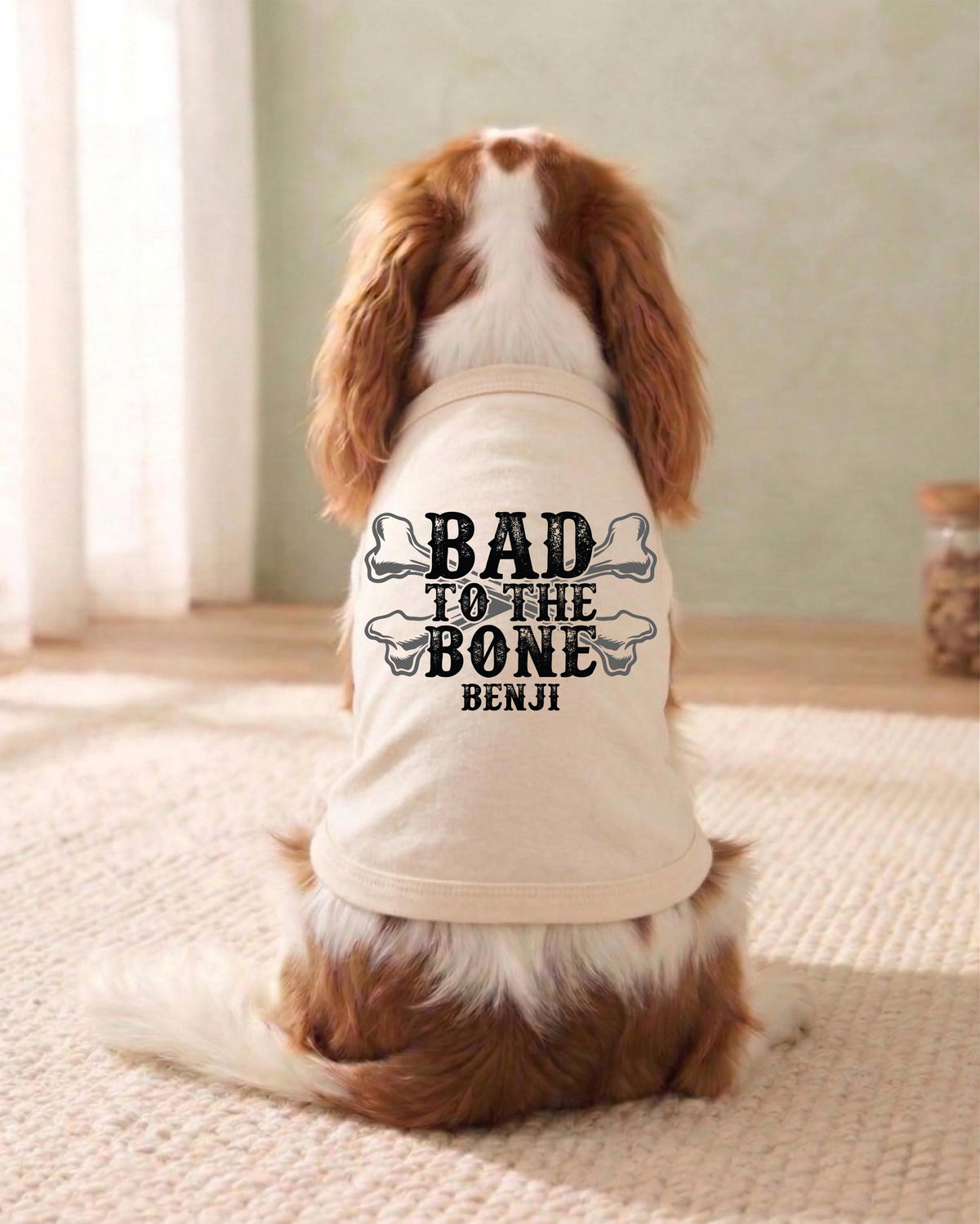 Personalized Bad to the Bone Dog Tank Top, Custom Name Pet Shirt, Cool Puppy Clothes, Distressed Style Dogs Lover Mom Gift