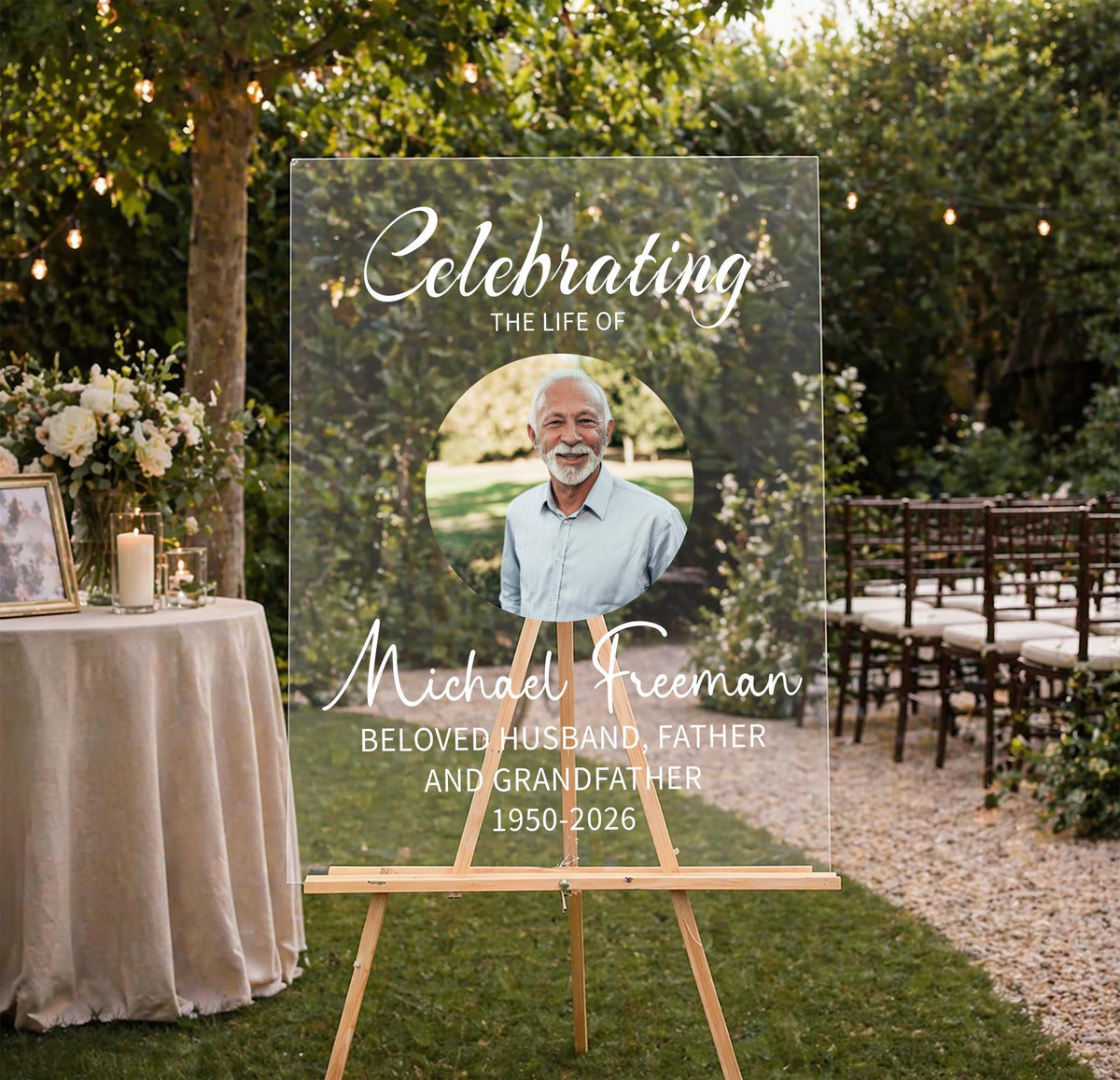 Personalized Acrylic Memorial Welcome Sign, Celebration of Life, Funeral Photo Display