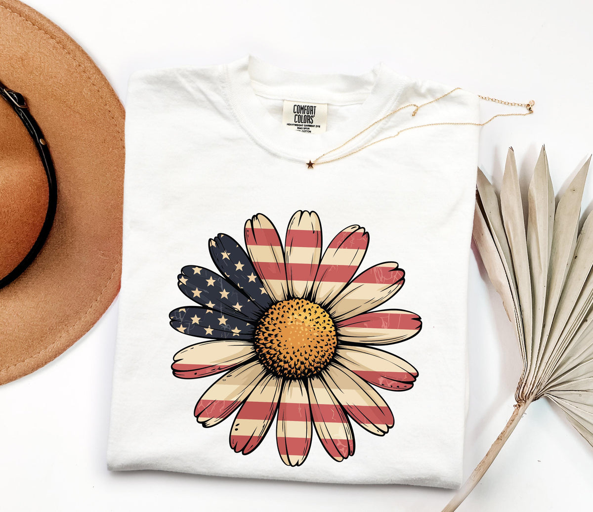 Comfort Colors® Floral USA Flag T-Shirt, Vintage Independence Day Tee, Boho American Woman Gift