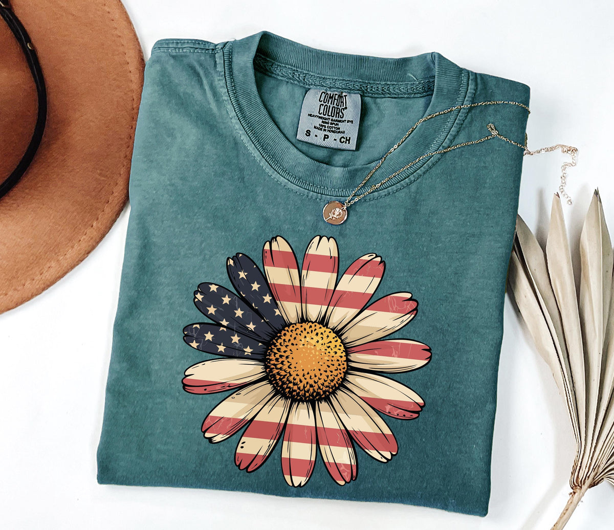 Comfort Colors® Floral USA Flag T-Shirt, Vintage Independence Day Tee, Boho American Woman Gift