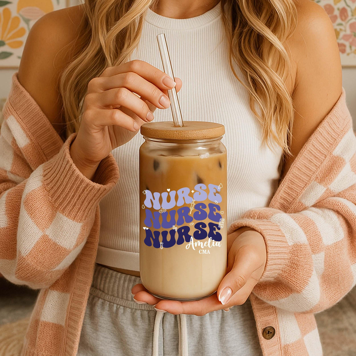 Personalized Nurse Can Glass Tumbler, Custom Name RN Gift, Nurse Appreciation Cup Gifts