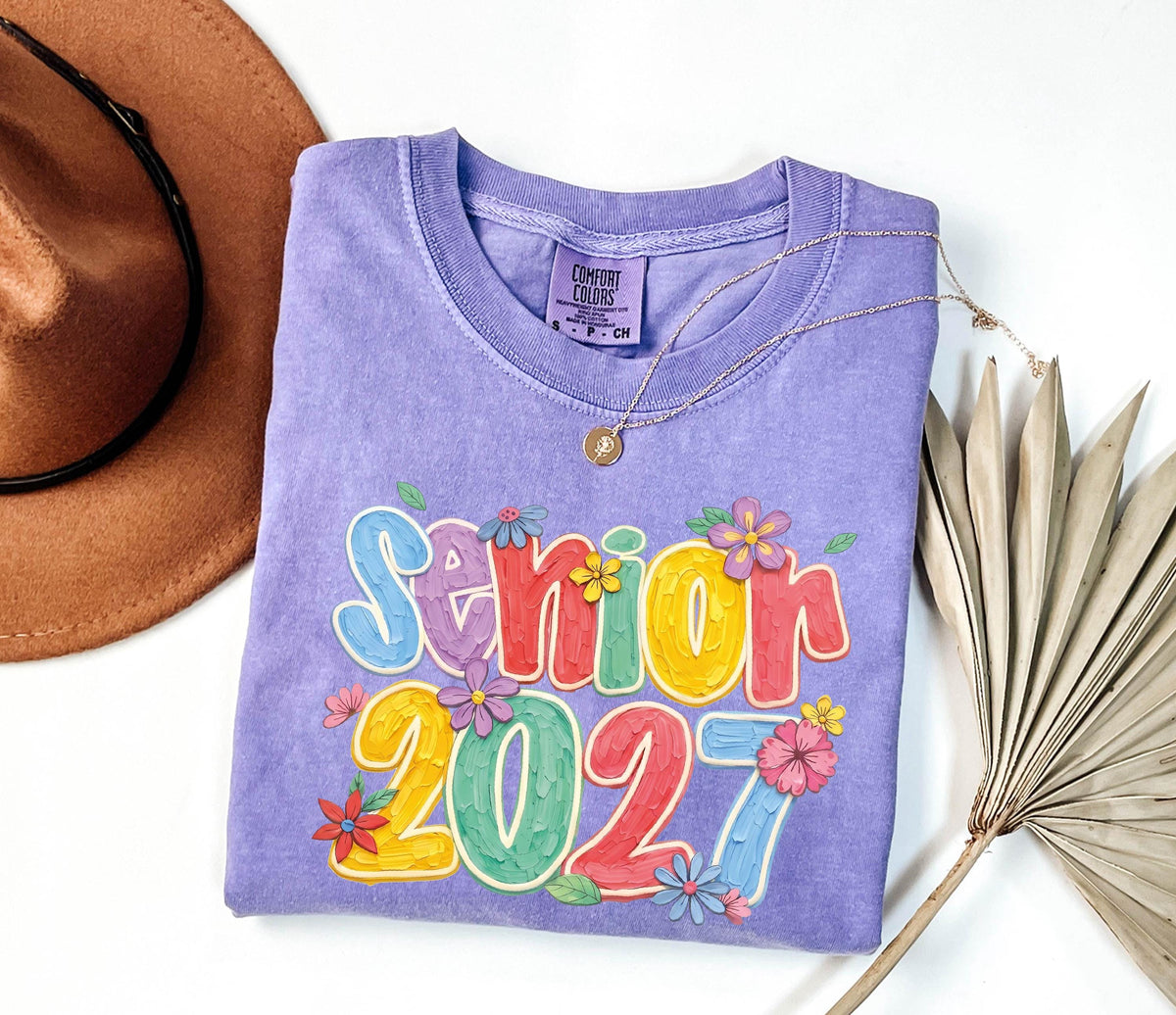 Comfort Colors® Brushstroke Senior 2027 Shirt, Floral Senior Girl Tee, High School Senior Gift, Class of 2027 Tees