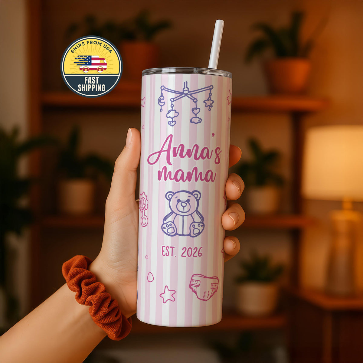 Personalized Mama Est Year Tumbler, New Mom Tumbler, Expectant Mom Gift, Custom Mom Tumbler