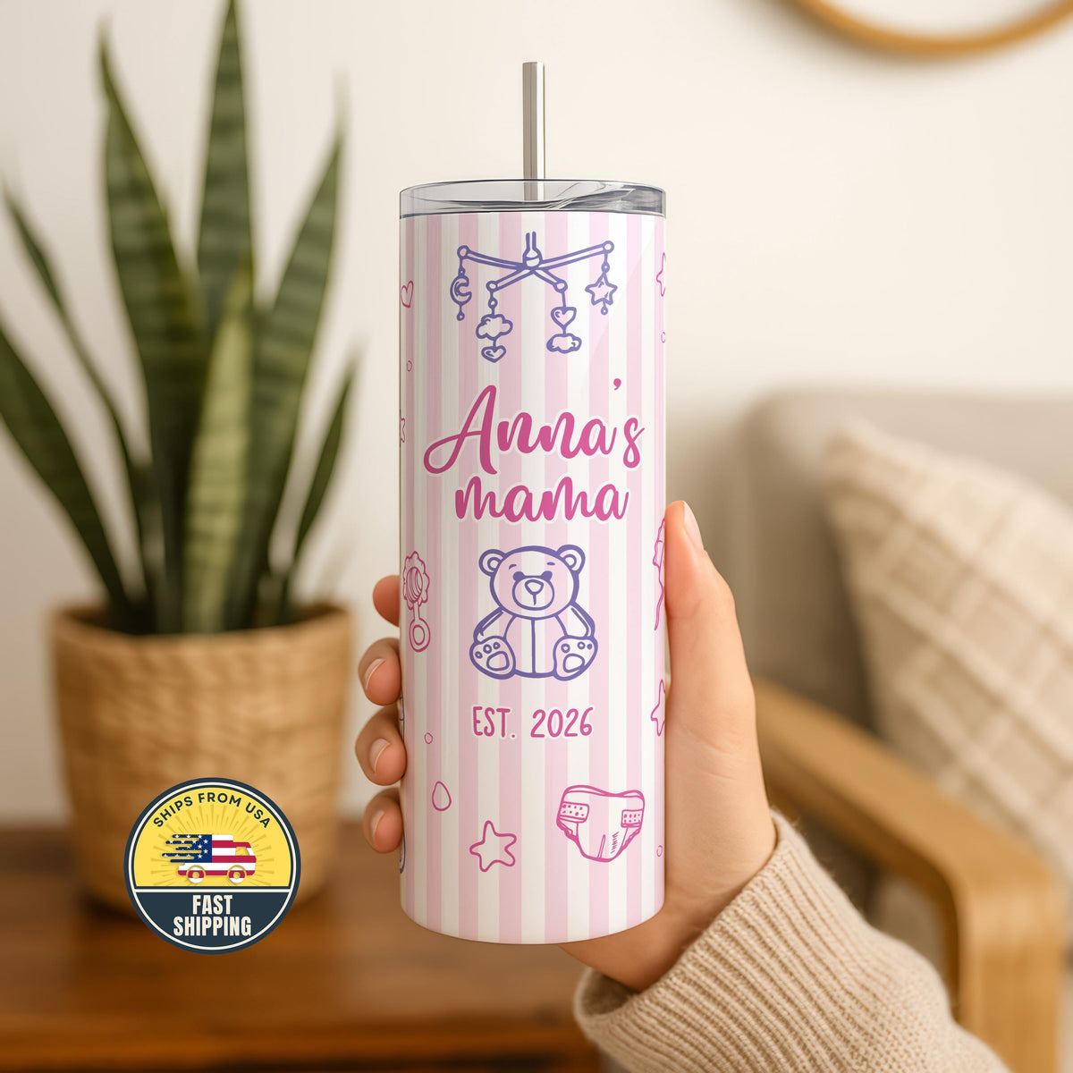 Personalized Mama Est Year Tumbler, New Mom Tumbler, Expectant Mom Gift, Custom Mom Tumbler