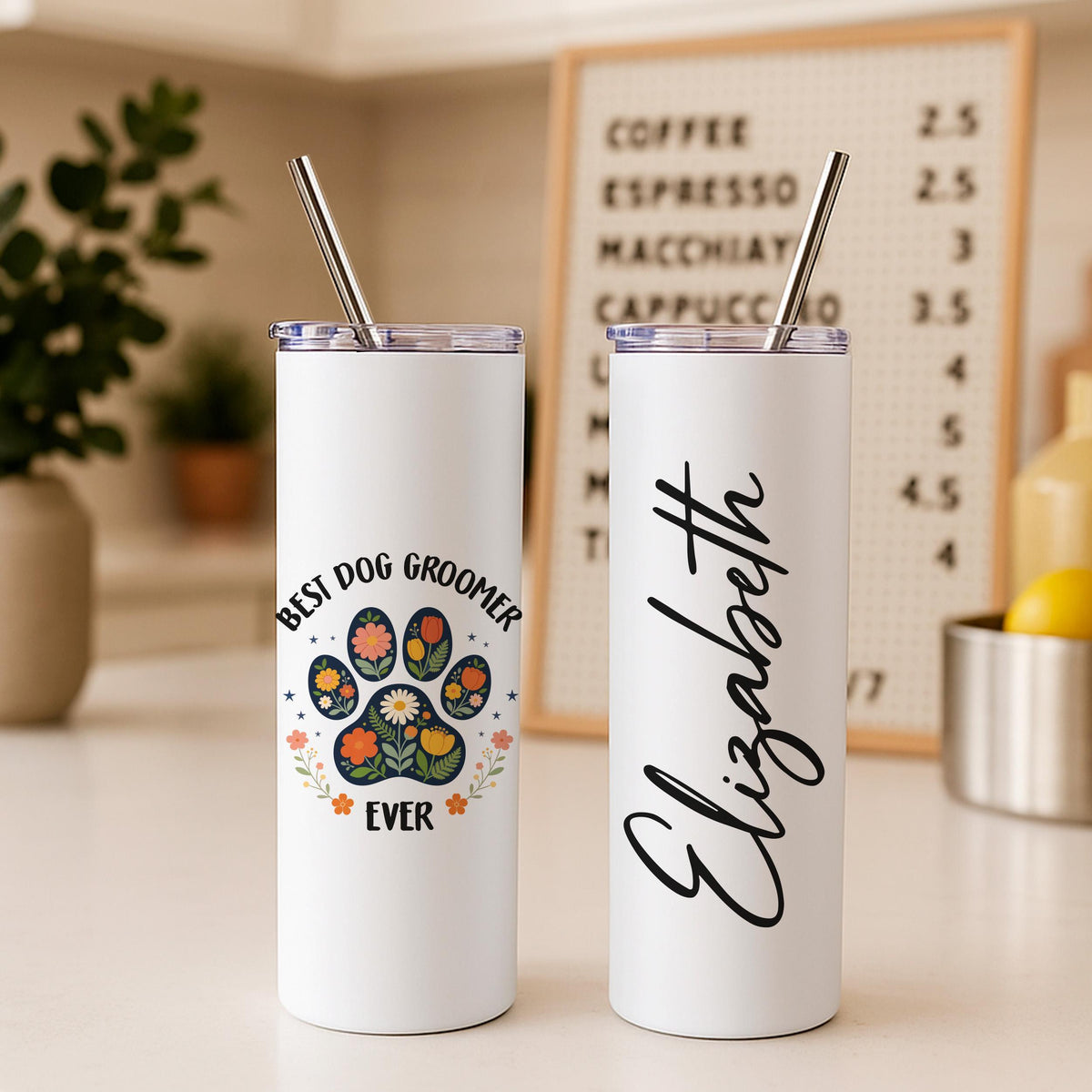 Custom Best Dog Groomer Ever Tumbler, Personalized Dog Groomer Travel Coffee Cup