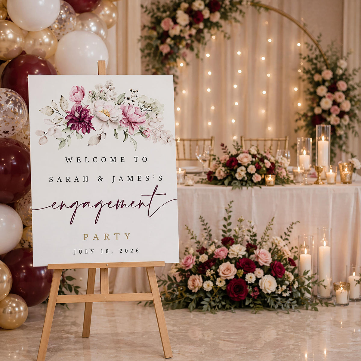 Custom Botanical Engagement Welcome Sign, Personalized Wedding Foam Board, Event Decor