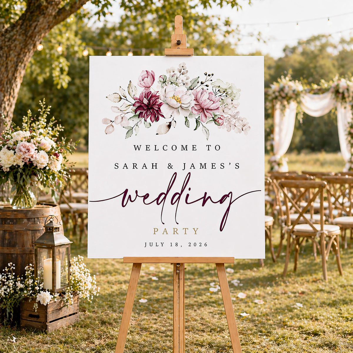 Custom Botanical Engagement Welcome Sign, Personalized Wedding Foam Board, Event Decor