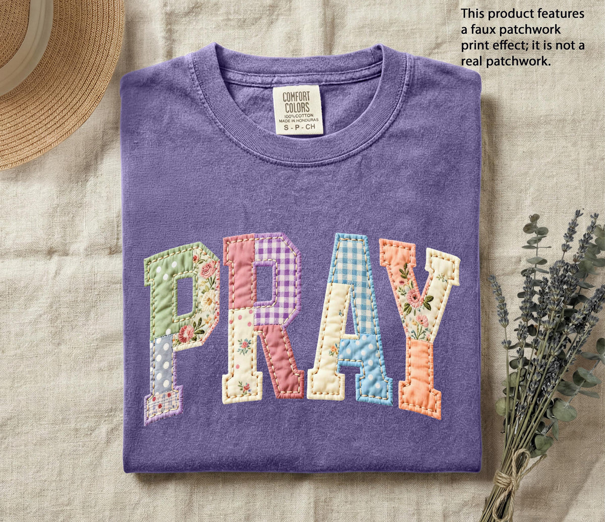 Floral Faux Patchwork Pray Graphic Shirt