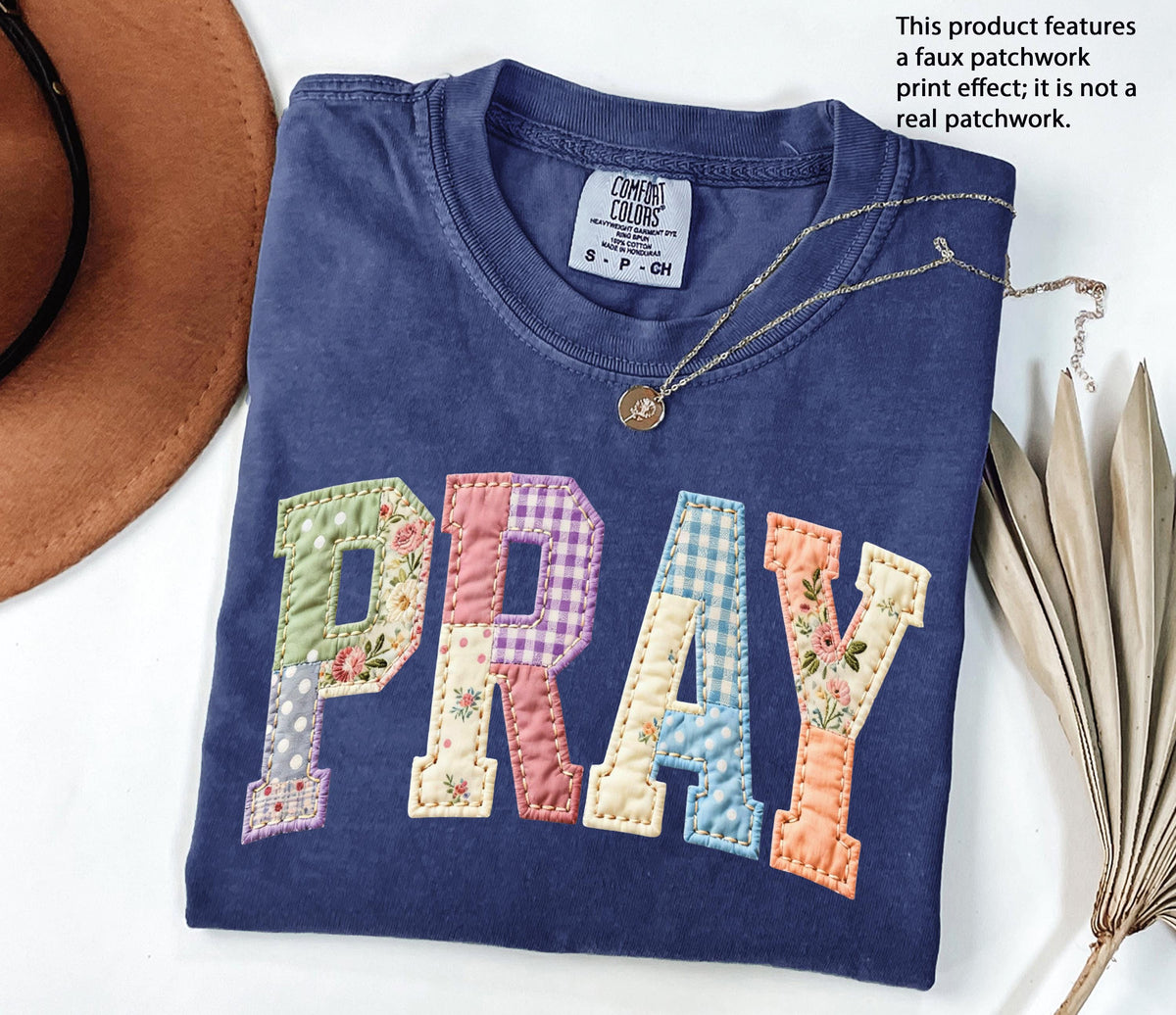 Floral Faux Patchwork Pray Graphic Shirt
