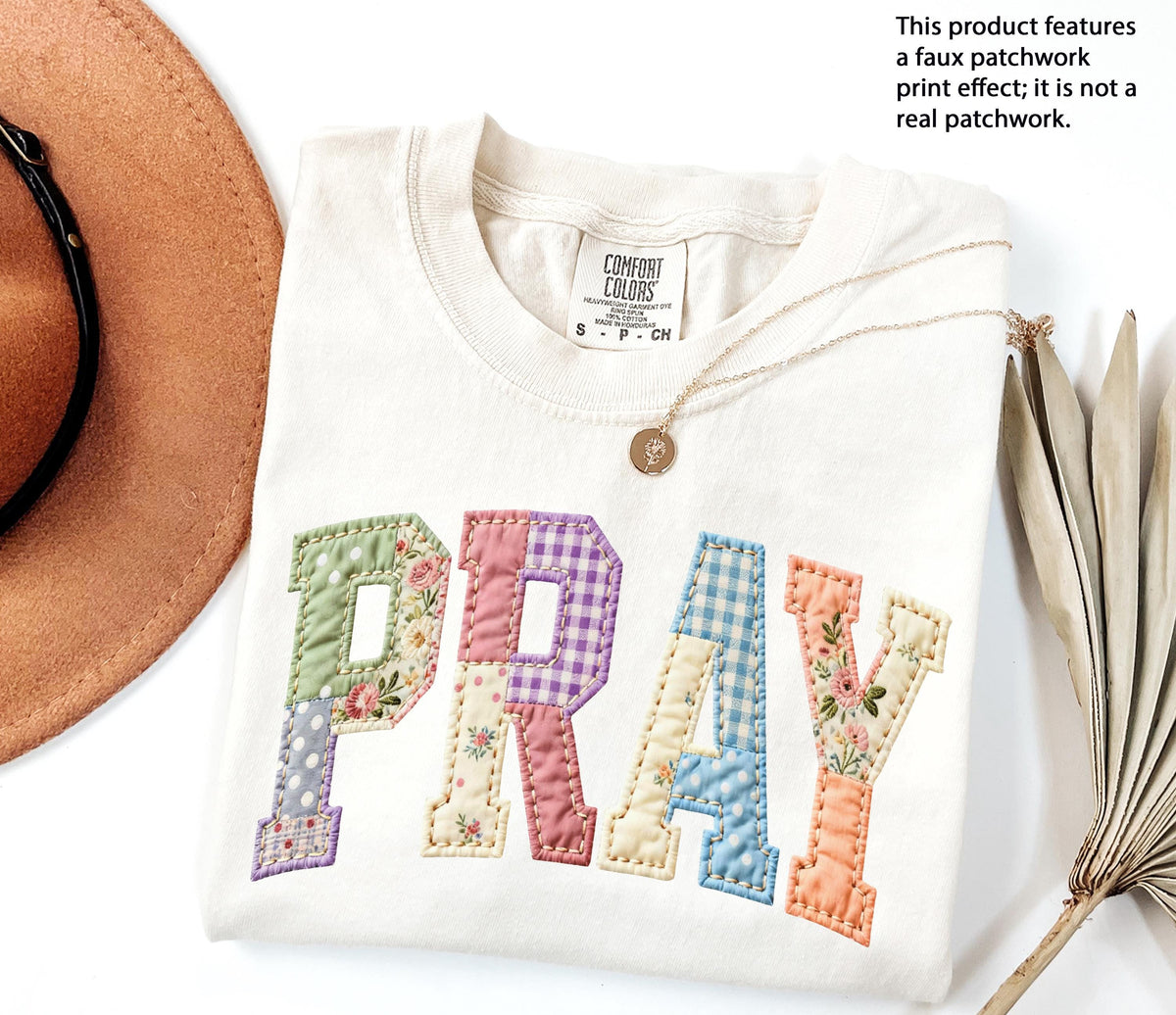 Floral Faux Patchwork Pray Graphic Shirt
