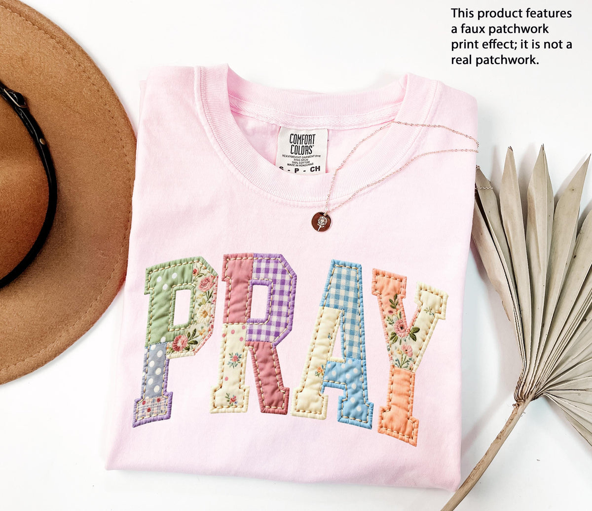 Floral Faux Patchwork Pray Graphic Shirt