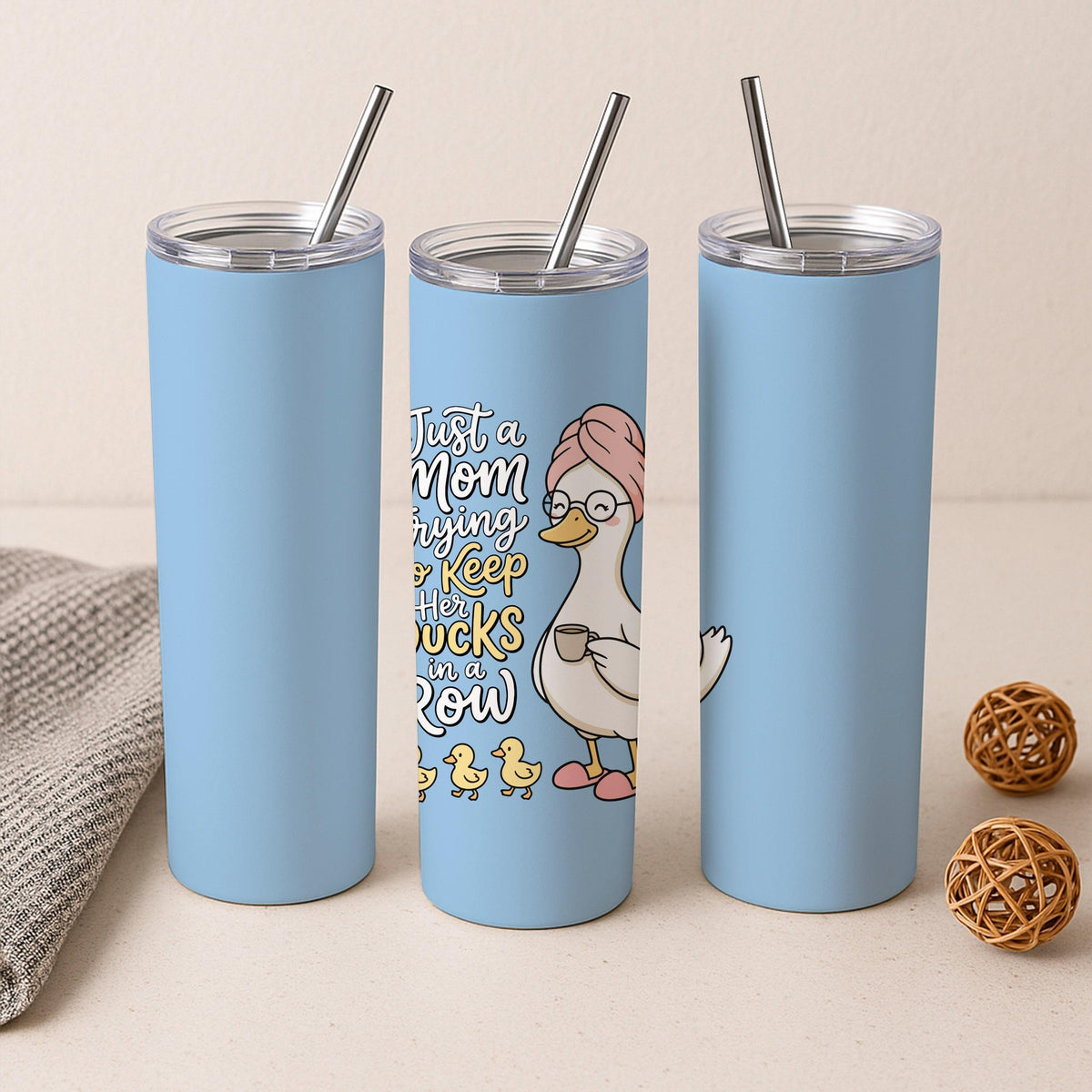 Mom Ducks in a Row Tumbler, Funny Insulated Coffee Cup, Mother’s Day Travel Mug