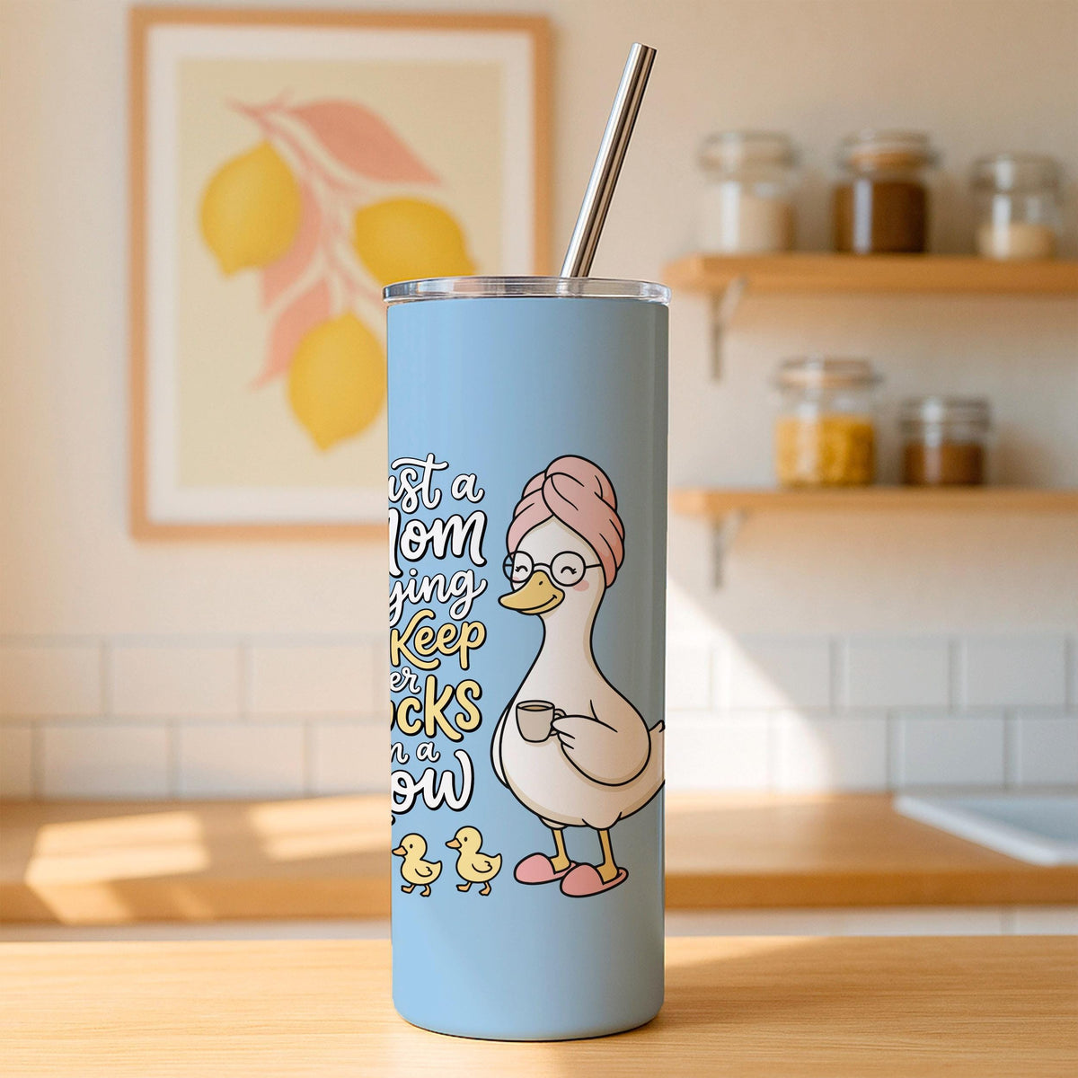 Mom Ducks in a Row Tumbler, Funny Insulated Coffee Cup, Mother’s Day Travel Mug