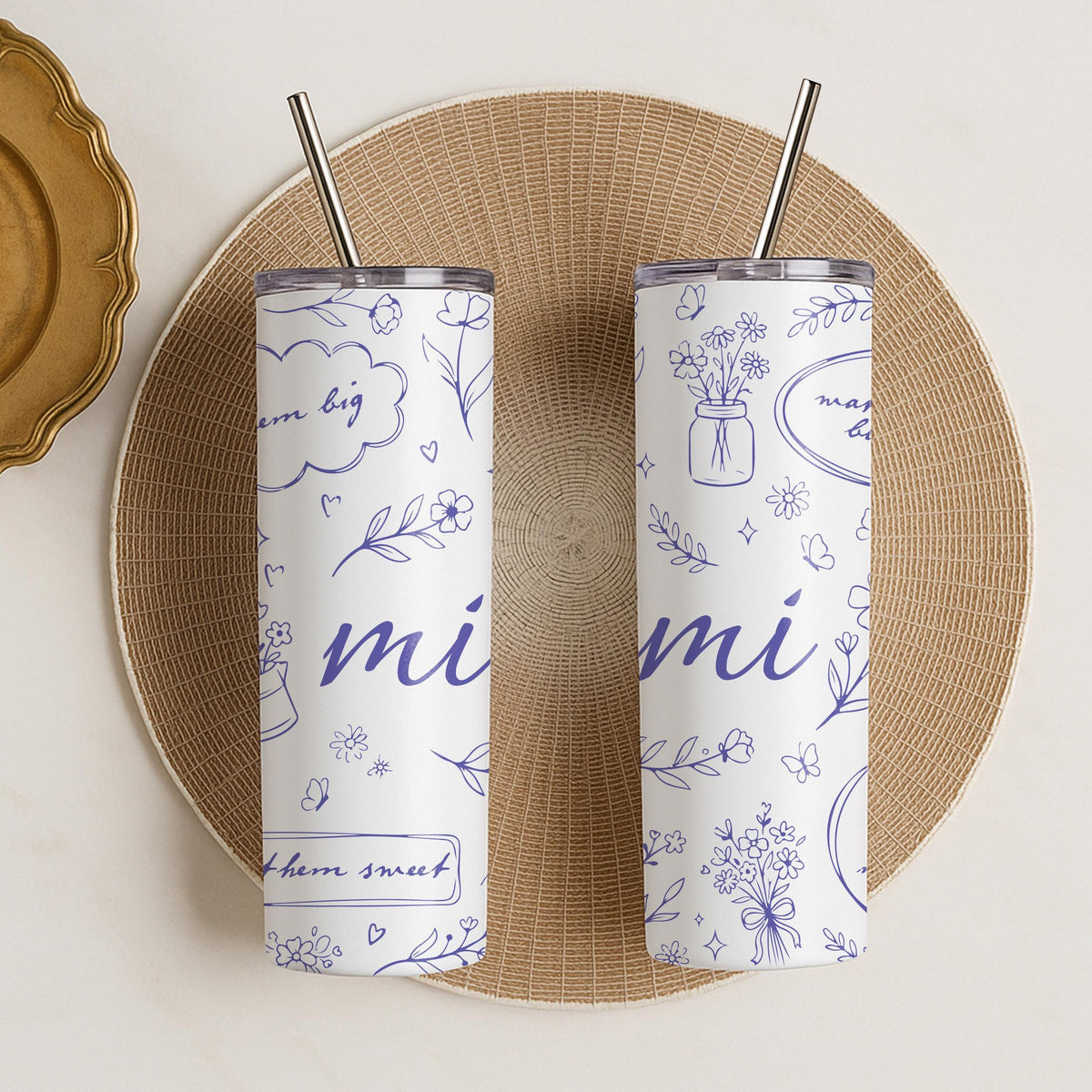 Mimi Floral Stainless Steel Tumbler, Insulated Travel Mug with Straw
