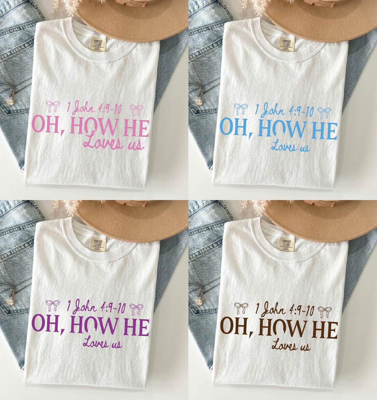 Bible Verse Shirt, Comfort Colors® Christian Quotes Tee, How He Loves Us Tees, Coquette Bow Faith Mama Gift