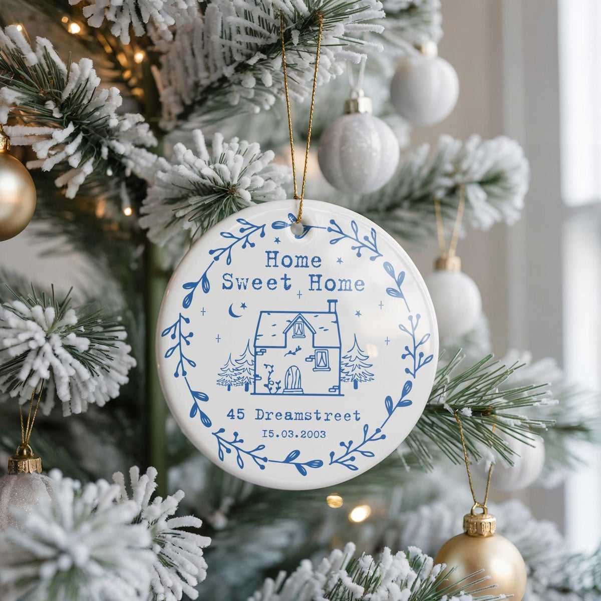 Personalized New Home Ceramic Ornament, Custom Address Housewarming Keepsake