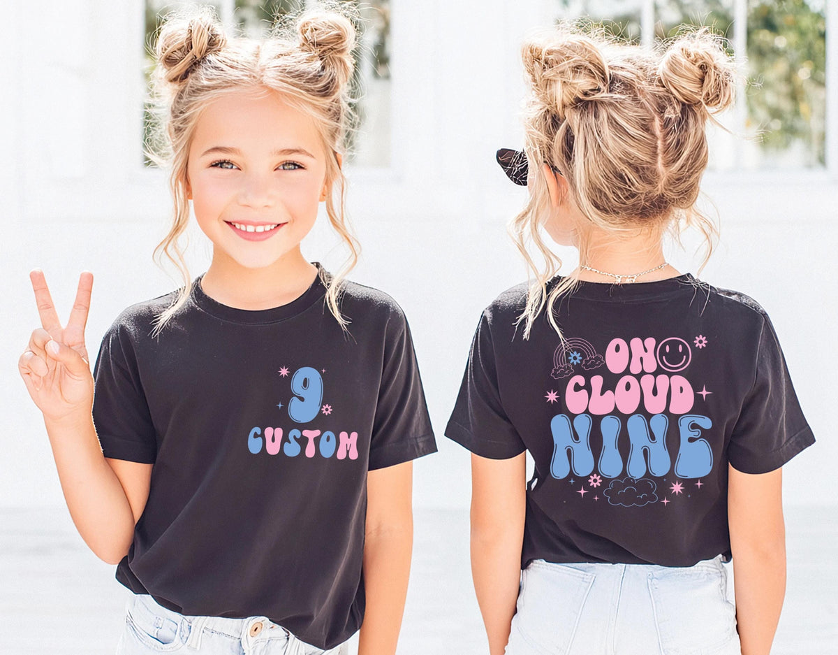 9th Birthday Girl Shirt, Personalized 9th Birthday Tee, Nine Years Old Birthday Gift Tee