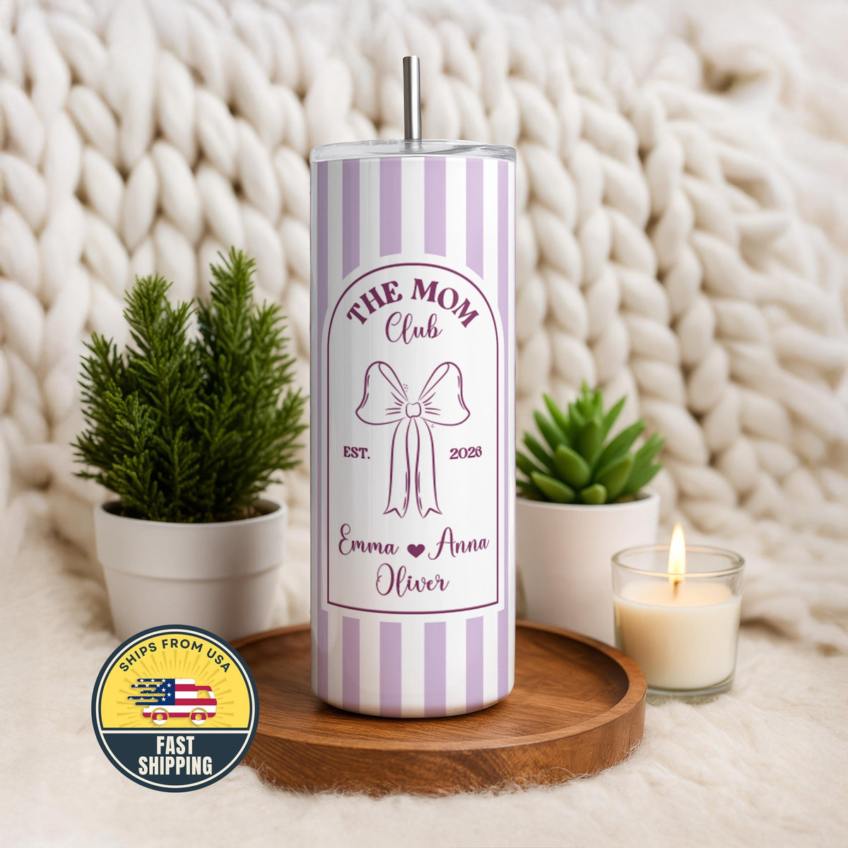 Custom The Mom Club Tumbler, Mom Established Coffee Cup With Kids Names