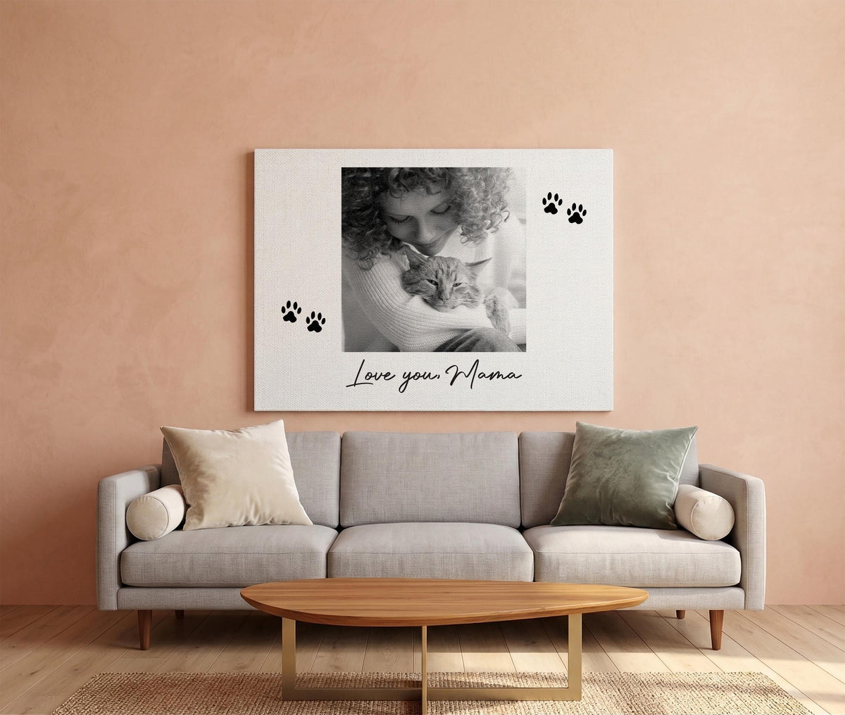 Custom Photo Cat Memorial Canvas Print, Love You Mama Print Wall Art, Personalized Pets Lovers Artwork, Cats Remembrance Gift