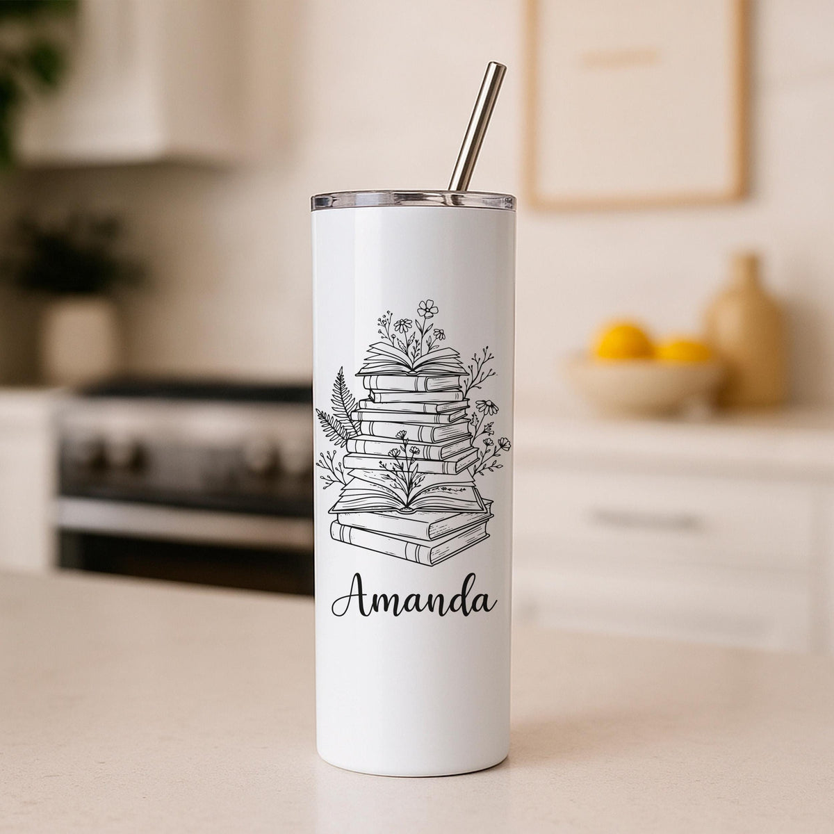 Book Lover Tumbler, Personalized Library Tumbler, Bookshelf Tea Cup, Teacher Appreciation Gift