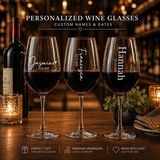Personalized Engraved Wine Glass, Custom Name Anniversary Gift
