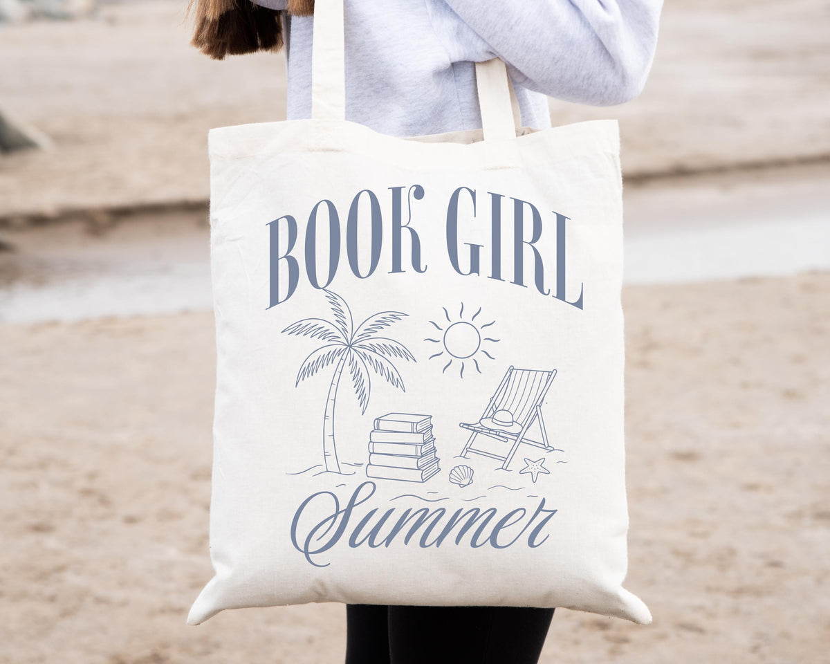 Summer Book Tote Bag, Beach Vibes Tote Bag, Beach Lover Gift Bag, Bookish Girls Tote