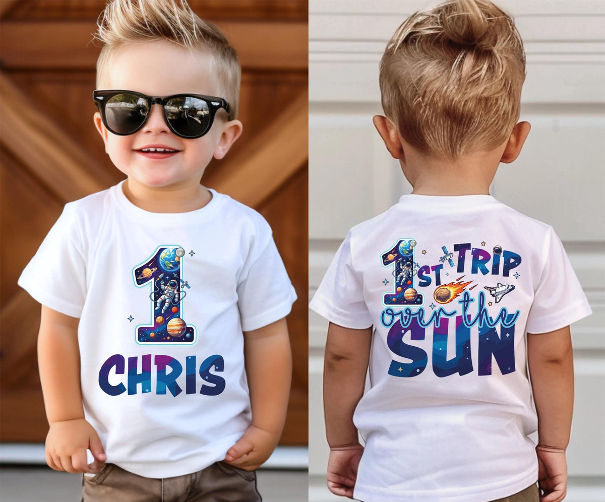First Trip Space Birthday Shirt, Custom Astronaut Birthday Boy Tee, Birthday Boy Party Gift