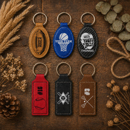 Custom Engraved Basketball Keychain, Vegan Leather Sports Key Tag