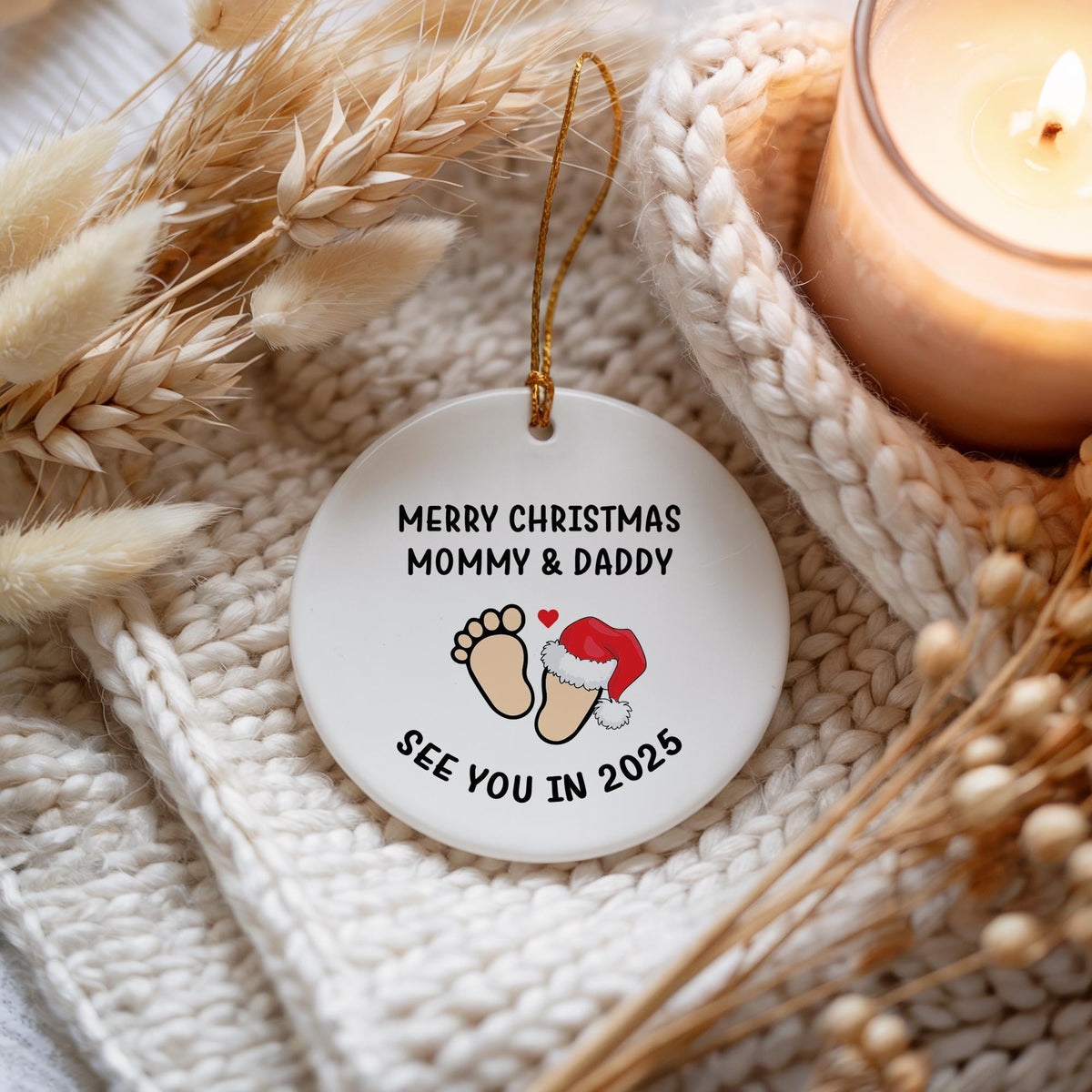 Custom Year Merry Christmas Mommy & Daddy See You In... Keepsake Ceramic Ornament