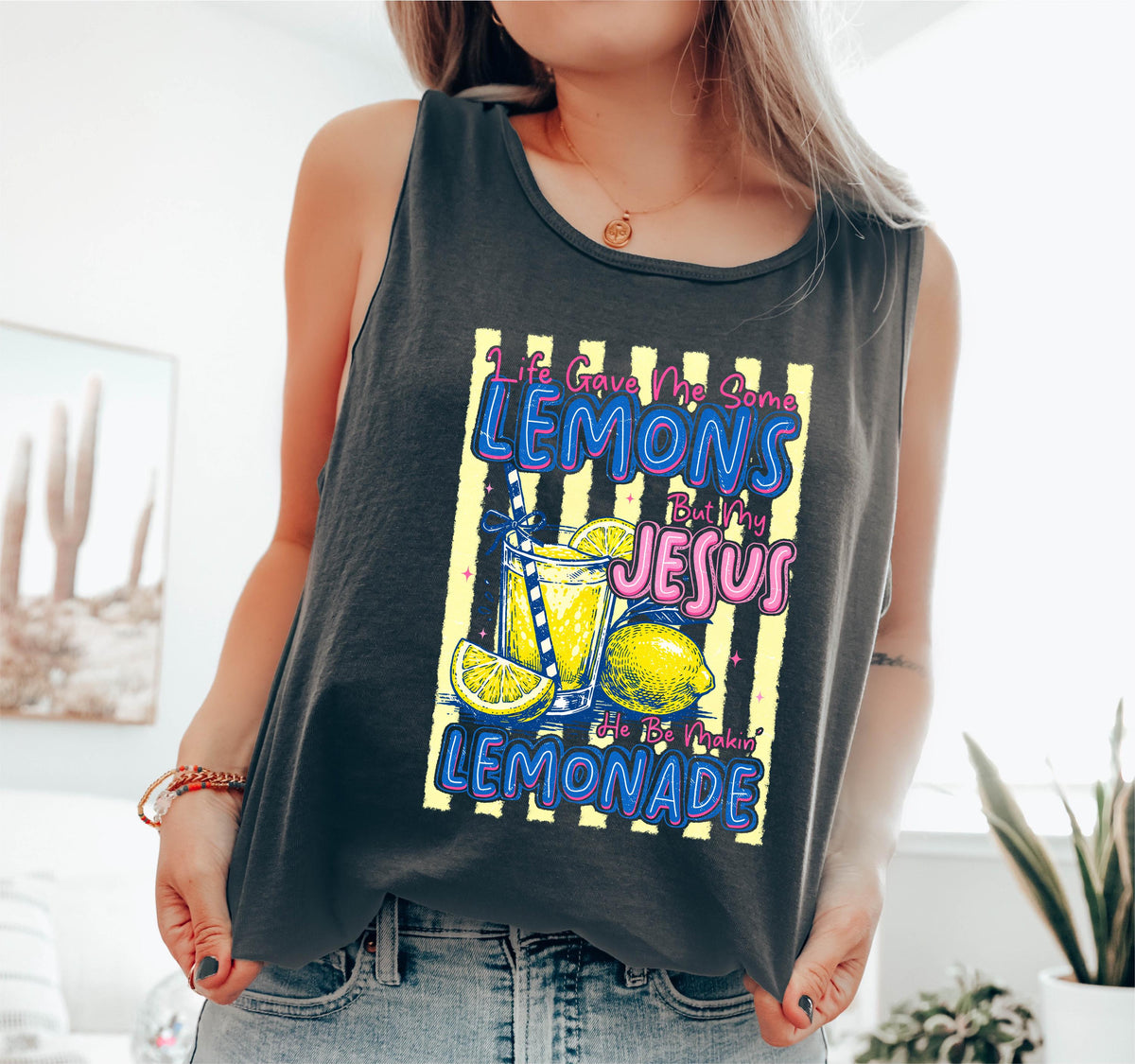 Comfort Colors® Jesus Lemonade Tank Top, Life Gave Me Some Lemons Tops, Faith Woman Gift, Lemon Lover Tee