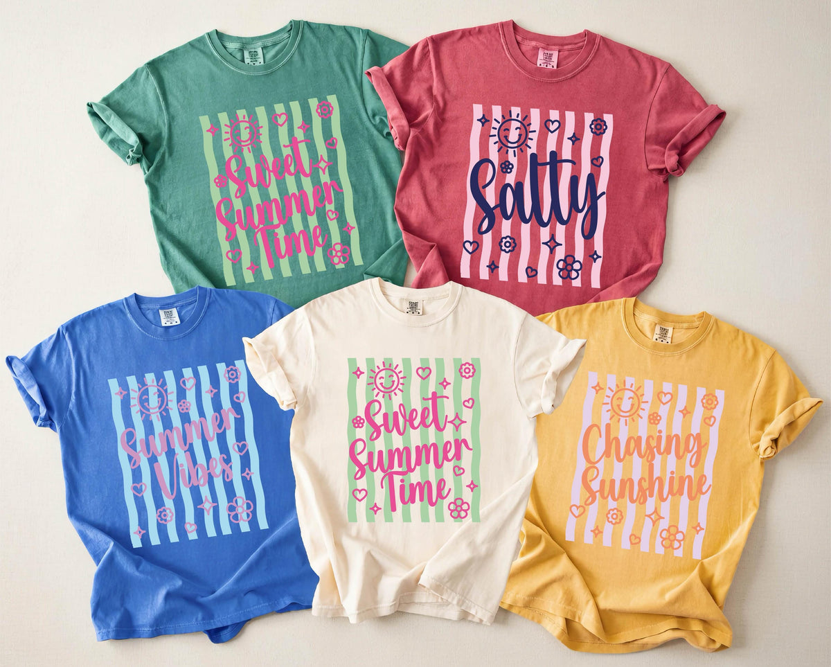 Comfort Colors® Summer Vibes Shirt, Beach Vacation Tee, Sunshine Lover Gift, Colorful Summer Trip Tees