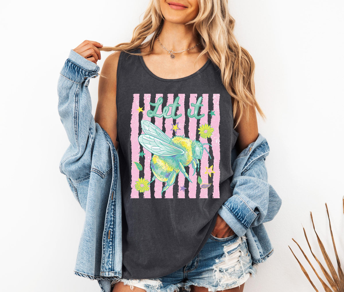Comfort Colors® Let It Bee Tank Tops, Retro Bumblebee Graphic Tee, Cute Summer Shirt, Vintage Bee Lover Gift