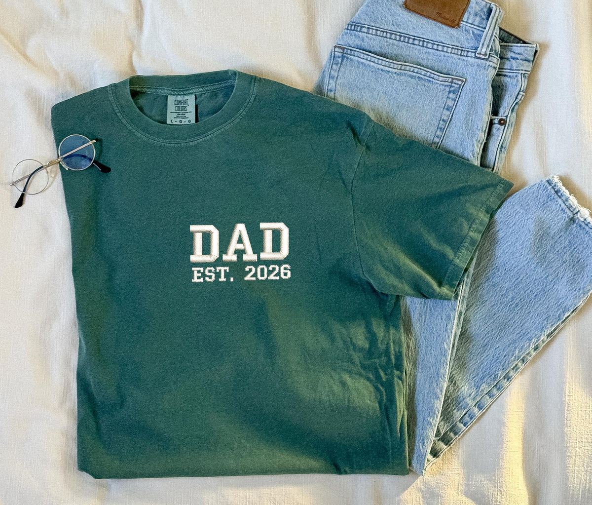 Embroidered Dad Comfort Colors® Shirt, Father's Day Est Year Tee, Dad To Be T-Shirt, Papa Gift, New Daddy Tees