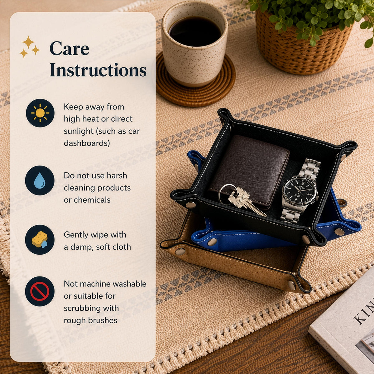 Custom Dad Vegan Leather Valet Tray, Engraved Father's Day Gift