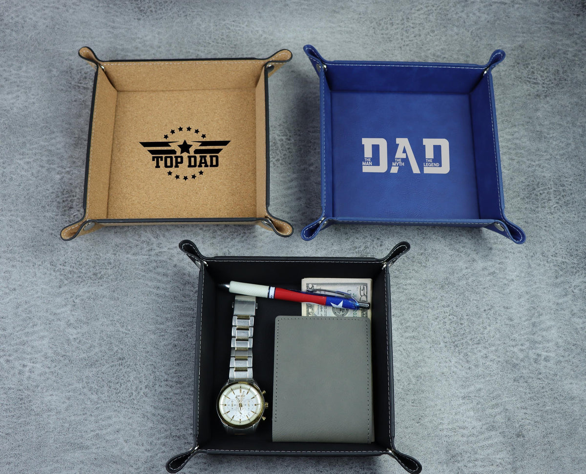 Custom Dad Vegan Leather Valet Tray, Engraved Father's Day Gift