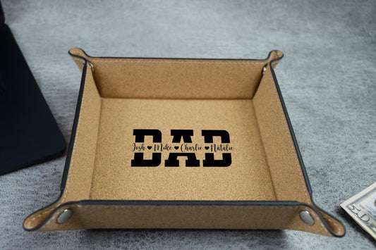 Custom Dad Vegan Leather Valet Tray, Engraved Father's Day Gift