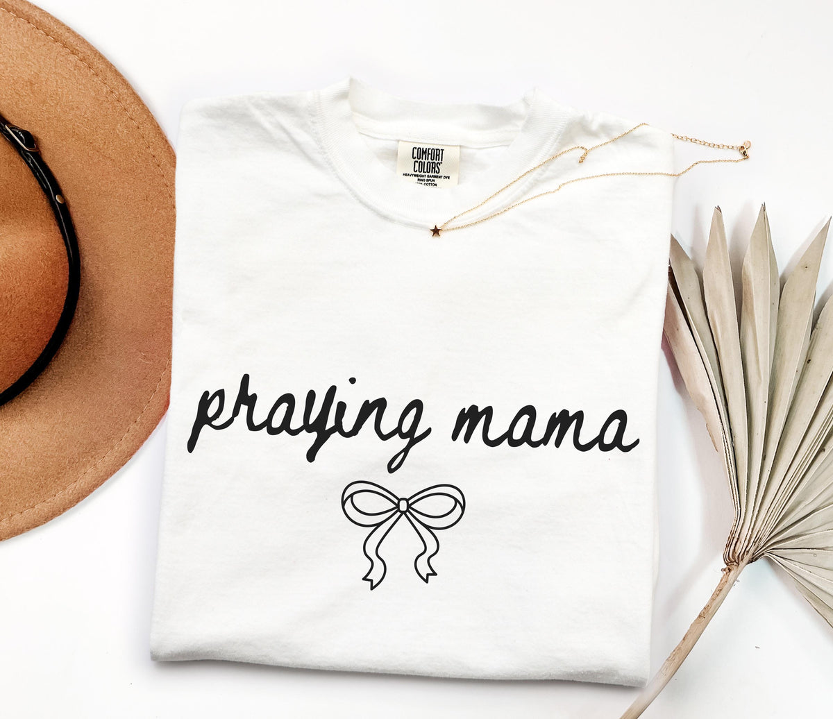 Comfort Colors® Praying Mama T-Shirt, Coquette Bow Faith Based Shirt, Christian Women Tee