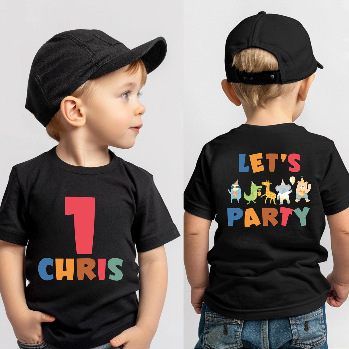 Personalized Birthday Boy T-shirt, First Birthday Party Tee, Animals Party Birthday Shirt