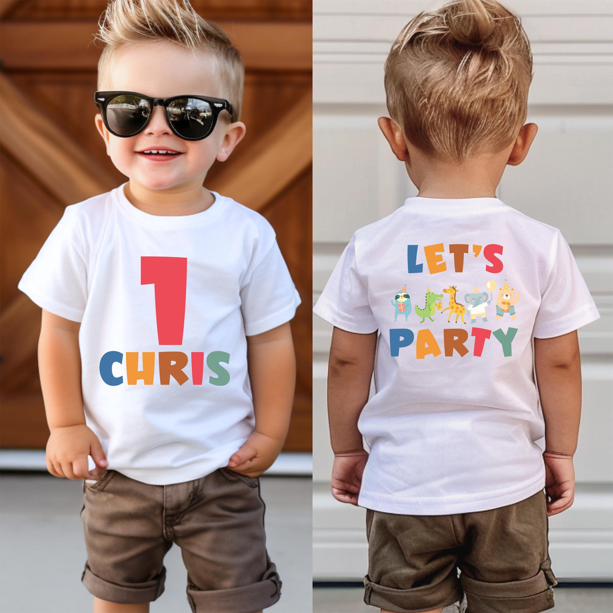 Personalized Birthday Boy T-shirt, First Birthday Party Tee, Animals Party Birthday Shirt