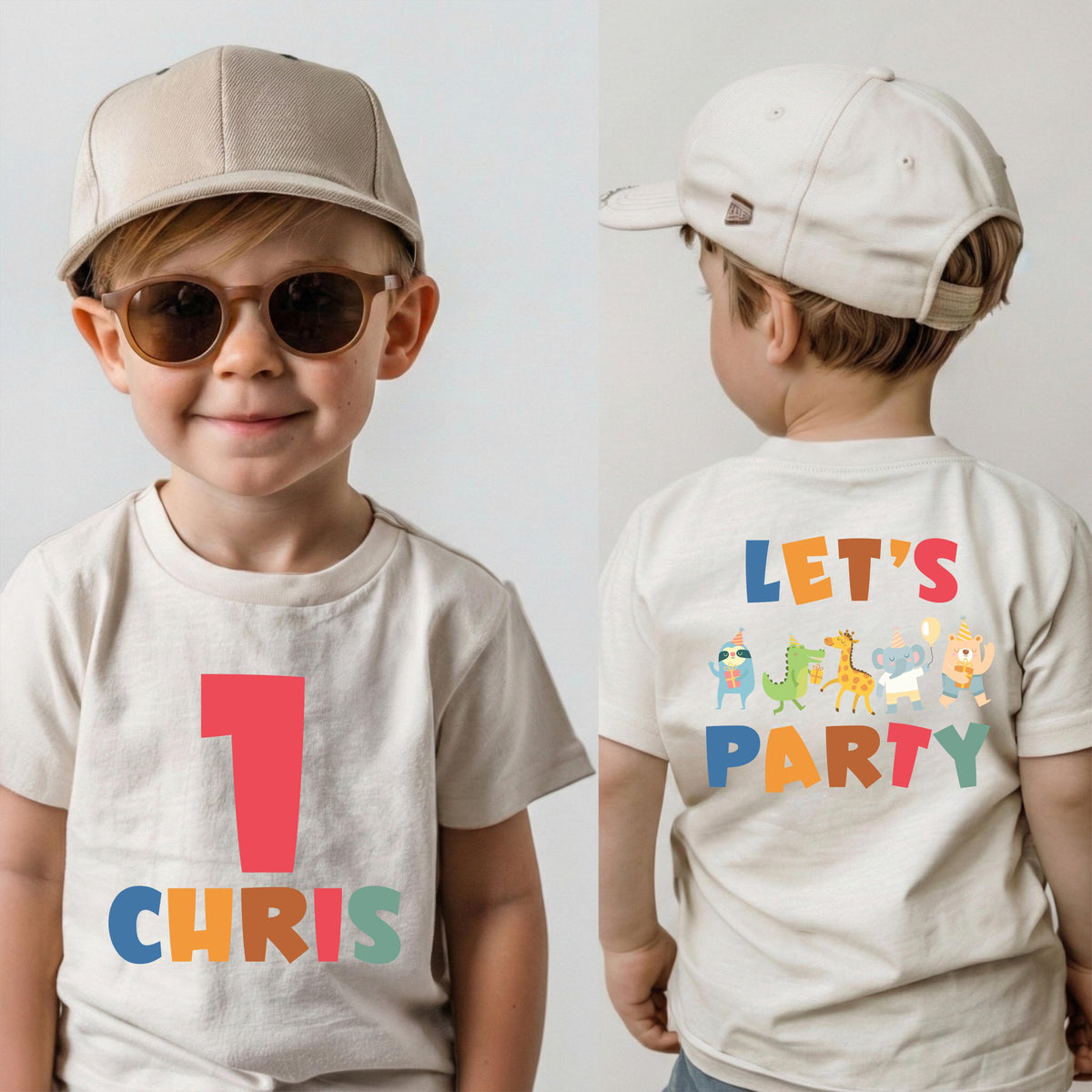 Personalized Birthday Boy T-shirt, First Birthday Party Tee, Animals Party Birthday Shirt