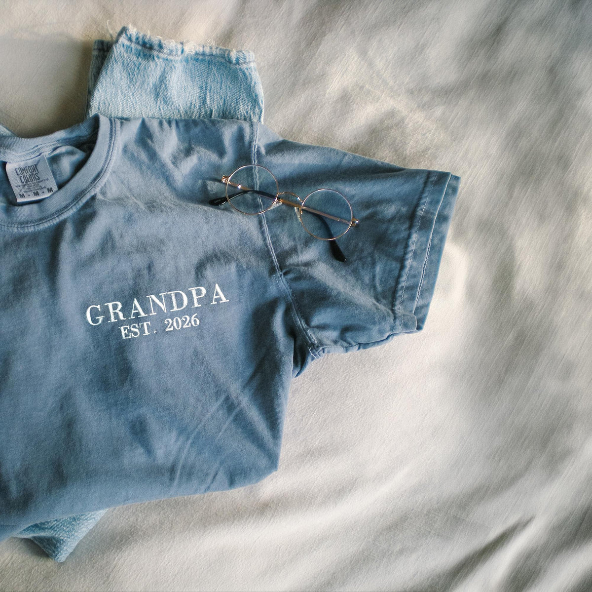 Embroidered Grandpa Comfort Colors® Shirt, Father's Day Est Year Tee, Dad To Be Embroidery T-Shirt, New Grandpa Gift