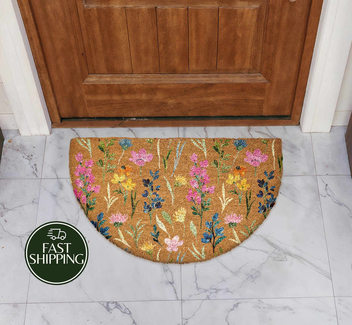 Colorful Botanical Entryway Doormat, Summer Vibe Wildflower Welcome Mat