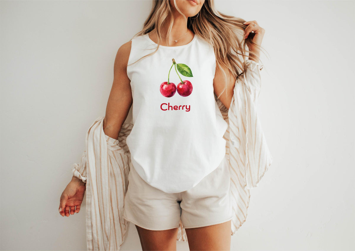 Comfort Colors® Summer Fruit Tank Top, Strawberry Watercolor Tops, Coastal Vacation Shirt, Tropical Beach Tee